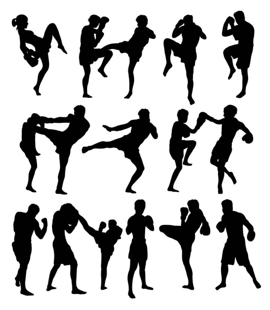Muay Thai és kick-box sziluettek - Vektor, kép