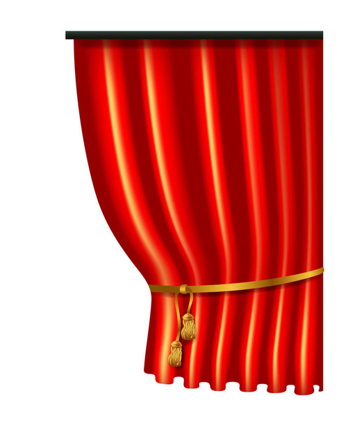 3d red luxury silk curtain, realistic interior decoration velvet - Vector, Image