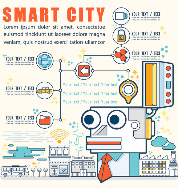 Concepto de ciudad inteligente infografía con diferentes iconos y elementos
 - Vector, imagen