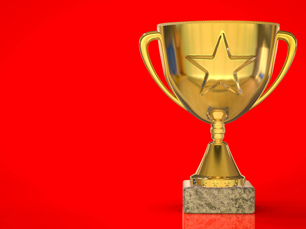 gold star trophy on red background - Photo, Image