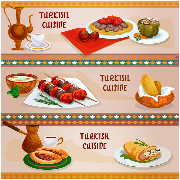 Turkish cuisine meat dishes banner for menu design - Vector, Image