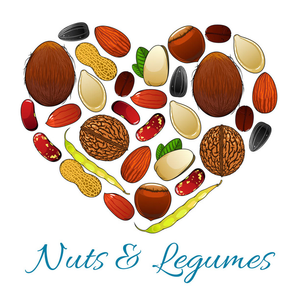 Corazón compuesto de nuez, frijol, legumbre y semilla
 - Vector, Imagen