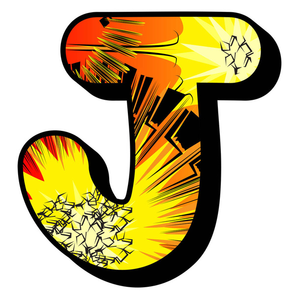 Letter J filled with comic book explosion, background. - Vector, Image