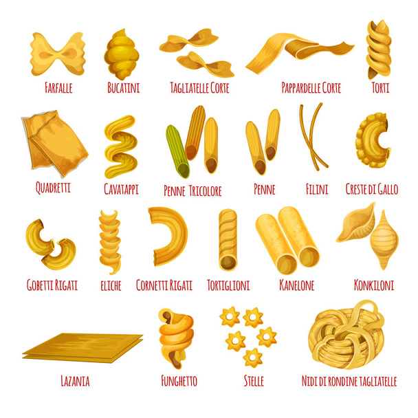 italienisches Pasta Icon Set für Lebensmitteldesign - Vektor, Bild