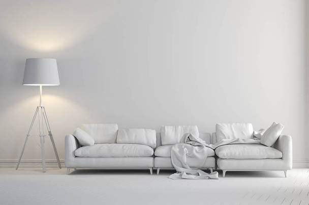 3d empty interior with white wall - Фото, изображение