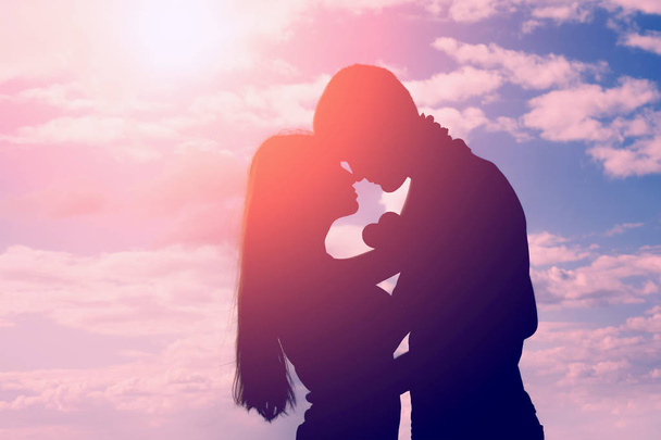 Silhouette of loving couple - Photo, image