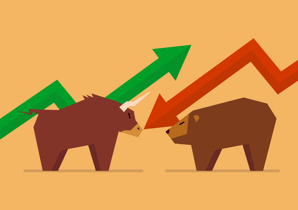 Bull vs Bear symbool van stock market - Vector, afbeelding