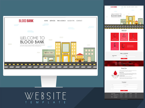 Banco de sangre Sitio web Plantilla de diseño
. - Vector, Imagen