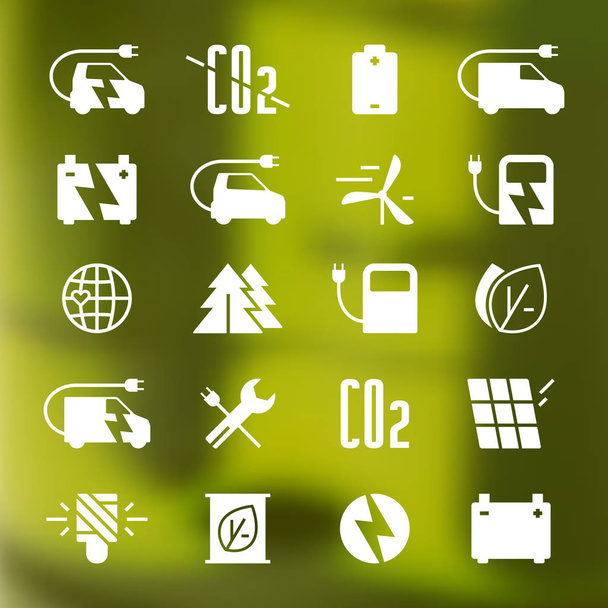 Icon set van de elektrische auto en ecologie - Vector, afbeelding