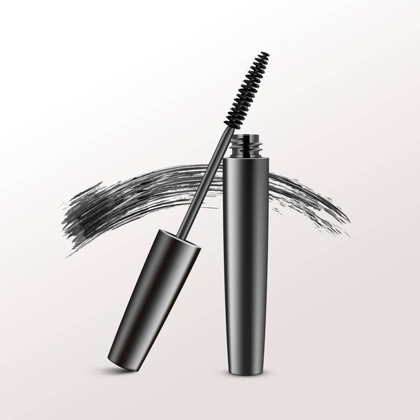 Vector Black Realistic Mascara Brush Strokes Isolated on White Background - Διάνυσμα, εικόνα