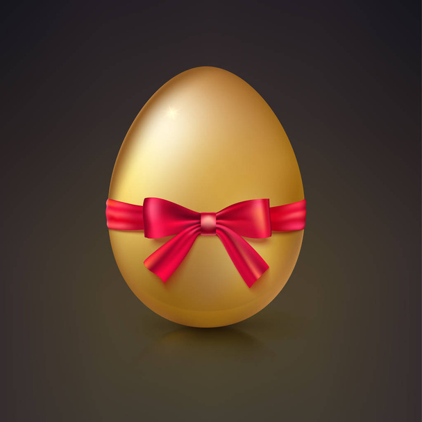 Golden Easter egg with red ribbon and bow vector illustration. - Vector, imagen