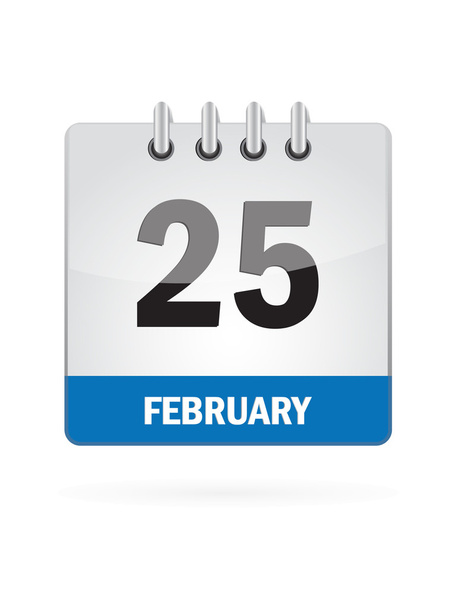 Şubat takviminde 25. Takvim Beyaz Arkaplanda Simgesi - Vektör, Görsel