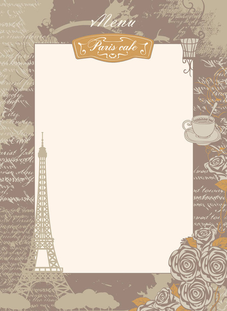 menu list with Eiffel Tower and roses - Vecteur, image