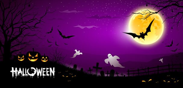 Halloween ghost scary purple background - Vector, Image