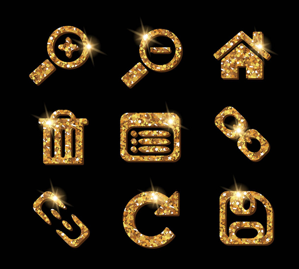 Luxo brilhante brilhante coleção de ícones do web site dourado
 - Vetor, Imagem