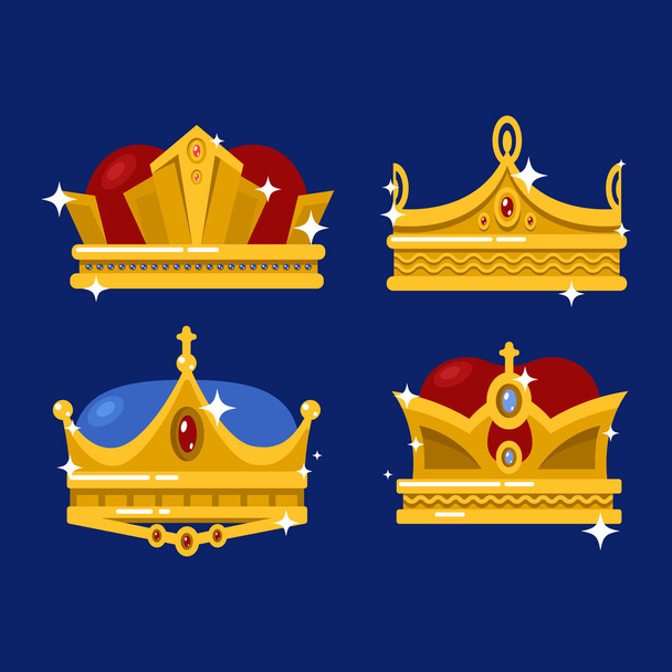 Pope tiara and king crown set of icons - Vector, Image