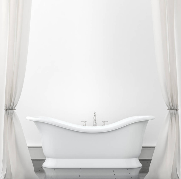 Fondo interior - baño con cortinas blancas. Mock up back
 - Foto, imagen