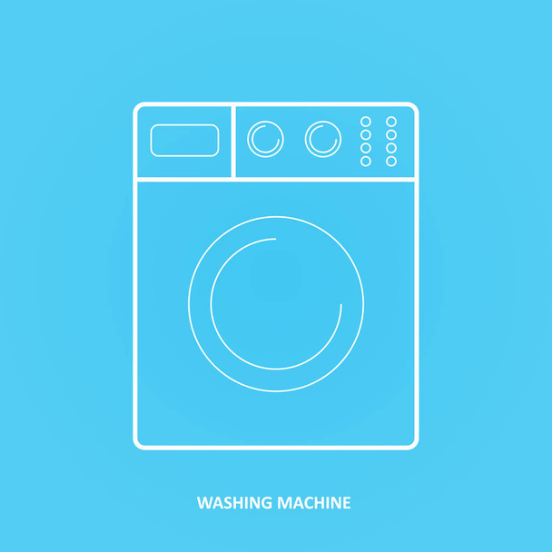Lavadora, icono de contorno aislado sobre un fondo azul para su diseño, ilustración vectorial. Lavadora o lavadora icono o signo
.  - Vector, imagen