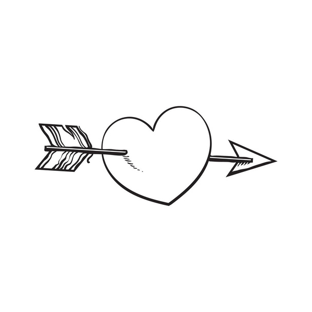 shiny cartoon heart pieced by Cupid arrow, love symbol - Διάνυσμα, εικόνα