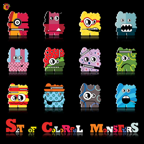 Set of twelve colorful monsters - Вектор, зображення