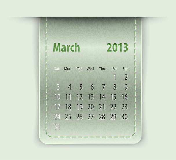 Calendário brilhante para março 2013 na textura de couro
 - Vetor, Imagem