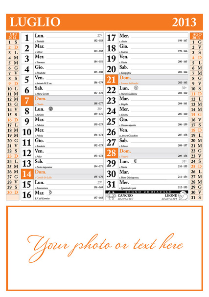 července 2013 - italský kalendář - Vektor, obrázek