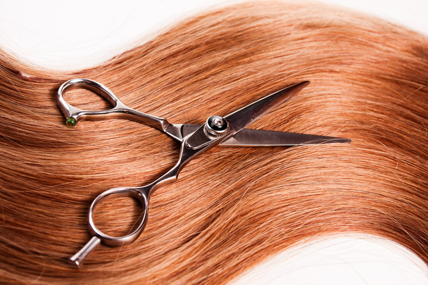 Healthy woman hair and scissors - Foto, Bild