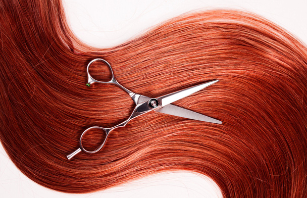 Healthy woman hair and scissors - Valokuva, kuva