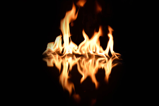   flames on a black background with mirror reflection - Zdjęcie, obraz