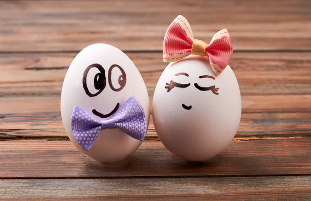 Love egg couple with bows. - Foto, Imagen