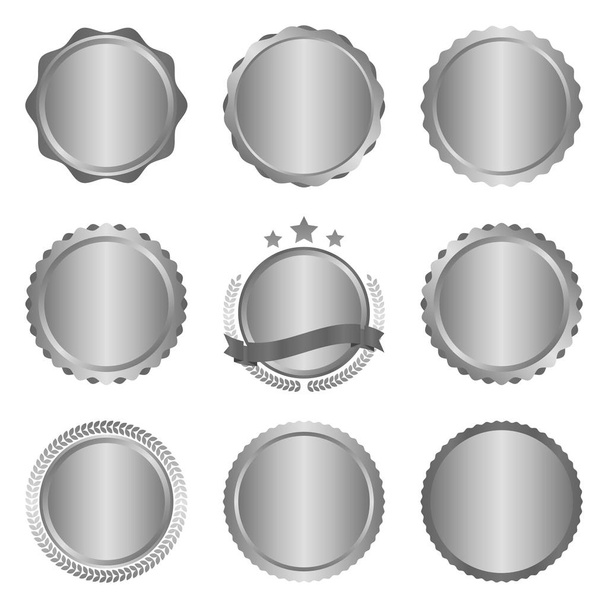 Kolekce moderních, kovový stříbrný kruh kovové odznaky, štítky a prvky návrhu. Vektorové ilustrace - Vektor, obrázek