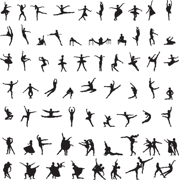 Set of silhouettes of ballet dancers - Vector, Image