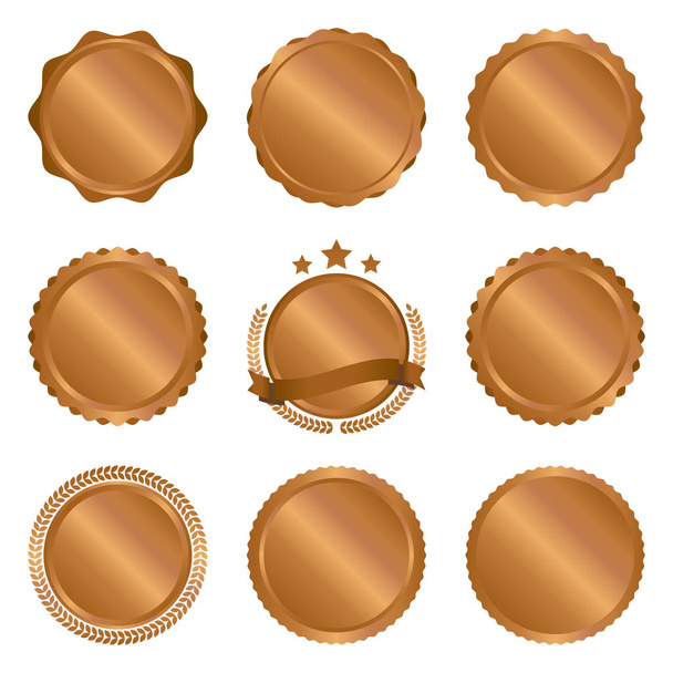 Colección de insignias de metal moderno, círculo de bronce, etiquetas y elementos de diseño. Ilustración vectorial
 - Vector, Imagen
