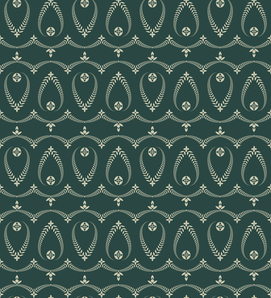 Religion seamless pattern. Laurel wreath, lace view texture with cross. Ceremonial, funeral background. Swirl stylized ornament. Green, gray colored. Vector - Wektor, obraz