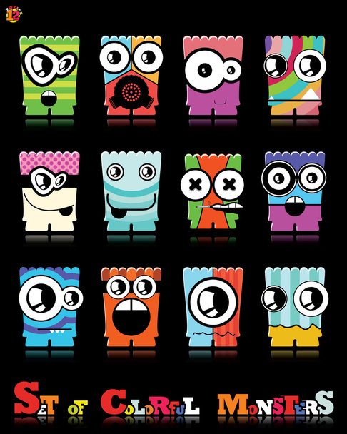 Set of twelve colorful monsters - Вектор,изображение