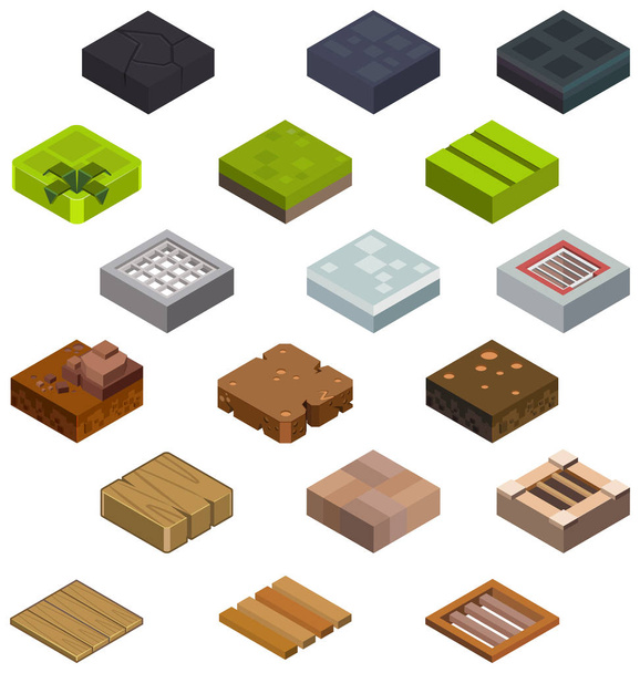 Jeu isométrique cubes de briques ensemble pour les jeux informatiques
 - Vecteur, image