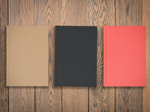 colorful blank books on wood table - Photo, Image