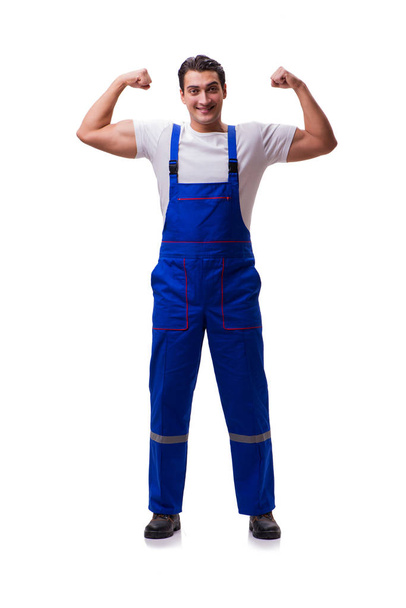 Handsome repairman wearing coveralls isolated on white - Photo, Image