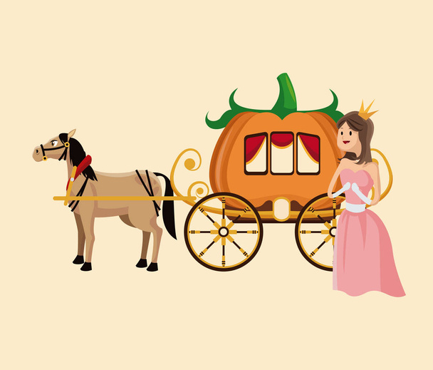 πριγκίπισσα με κολοκύθα μεταφορά άλογο - Διάνυσμα, εικόνα