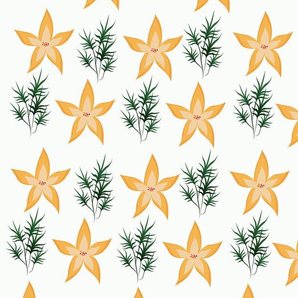 yellow flower and branch decorative seamless pattern - Wektor, obraz