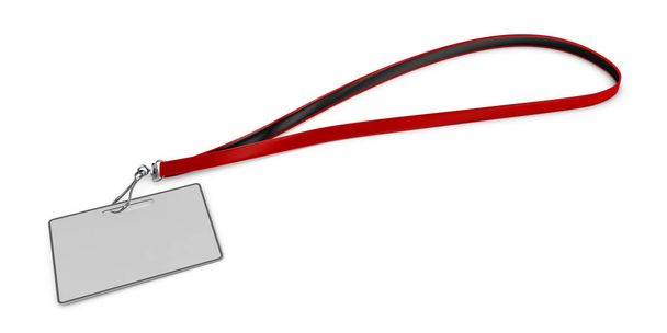 Red Blank nom bagde dentelle maquette, illustration 3D. Modèle de badge vide uni avec bande de coton
. - Photo, image