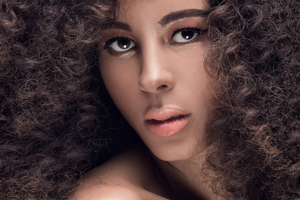 Beauty portrait of girl with afro. - Zdjęcie, obraz