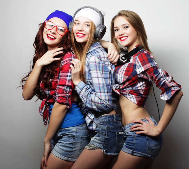 Fashion portrait of three stylish sexy hipster girls best friend - Foto, Imagem