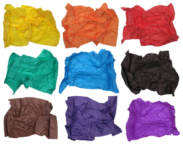 Nueve hojas arrugadas de papel de color
  - Foto, Imagen