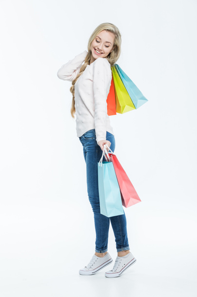 žena s nákupními taškami - Fotografie, Obrázek