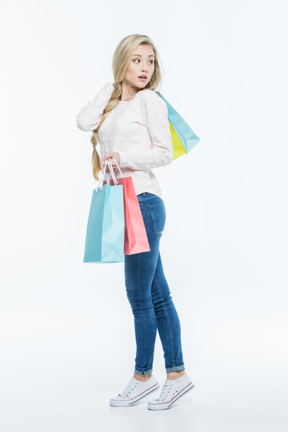 žena s nákupními taškami - Fotografie, Obrázek
