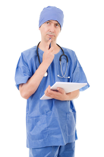 male doctor thinking, isolated over white background - Photo, Image