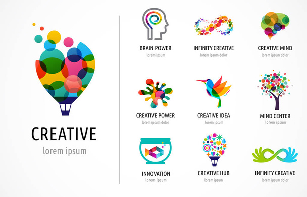 Ícones coloridos abstratos criativos, digitais, elementos e símbolos, coleção de logotipo, modelo
 - Vetor, Imagem