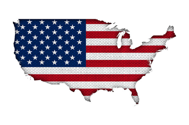 Mapa e bandeira dos EUA em linho velho
 - Foto, Imagem