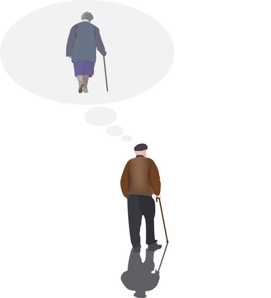 Ältere Menschen denken an einen geliebten Menschen - Vektor, Bild